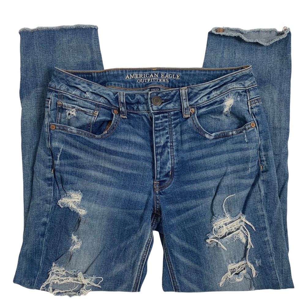 American Eagle Outfitters Destroyed Straight Leg Mid-Rise Jeans